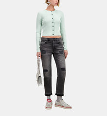 Short Ribbed Light Green Cardigan | Women | Ocean