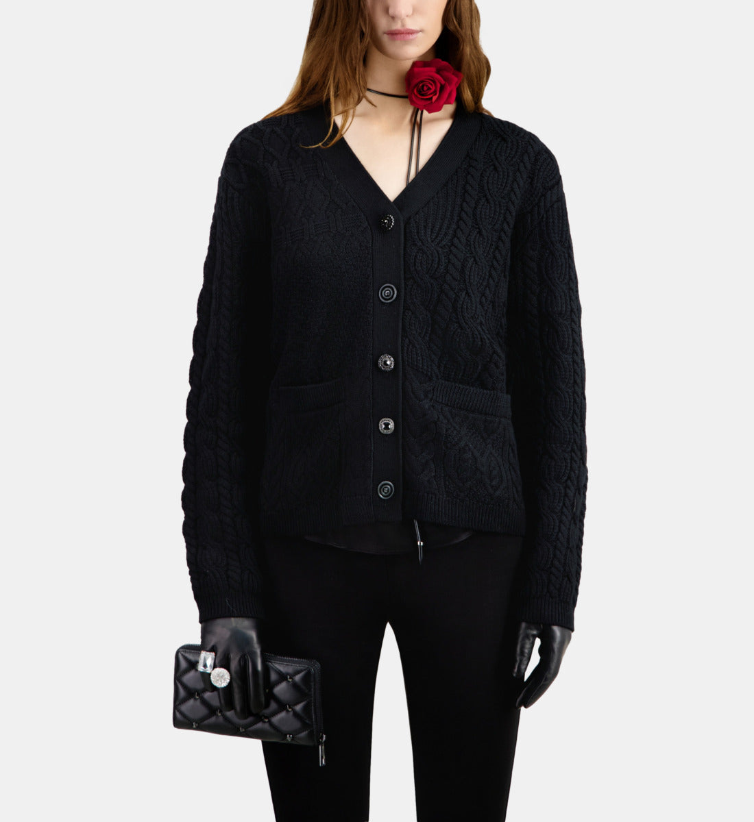 Cable Knit Wool Cardigan | Women | Black