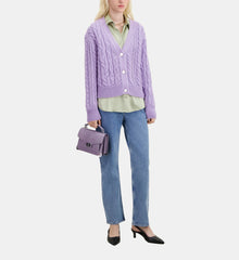 Mauve Cable-Knit Wool-Blend Cardigan | Women | Violet