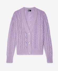 Mauve Cable-Knit Wool-Blend Cardigan | Women | Violet