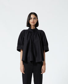 Cotton Shirt With High Neck | Women | Black