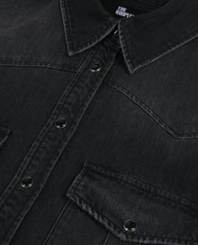 Short Grey Denim Shirt | Women | Black Washed