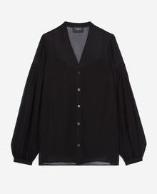 Loose V-Neck Buttoned Shirt | Women | Black