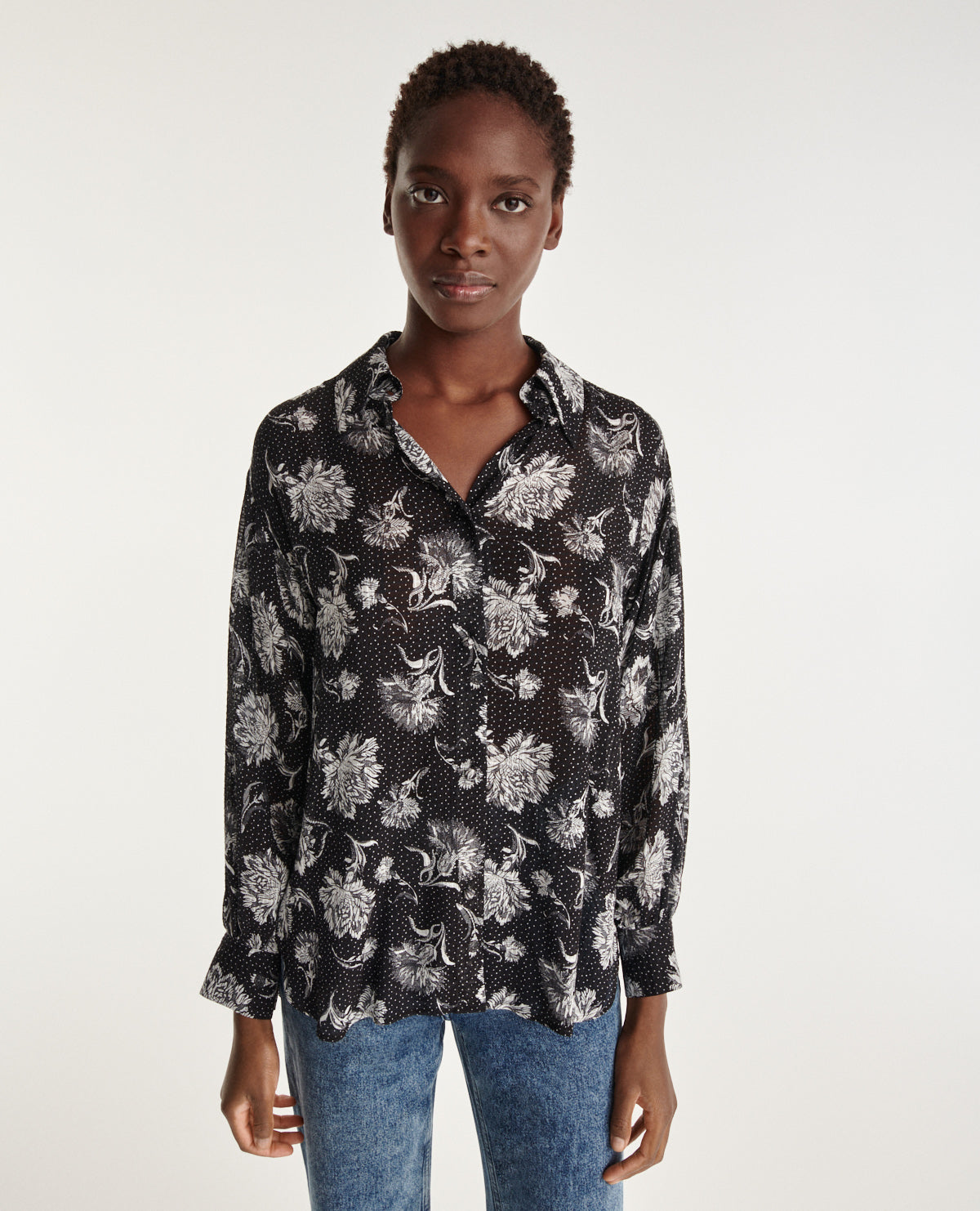 Oversized Shirt With Jacquard Print | Women | Black