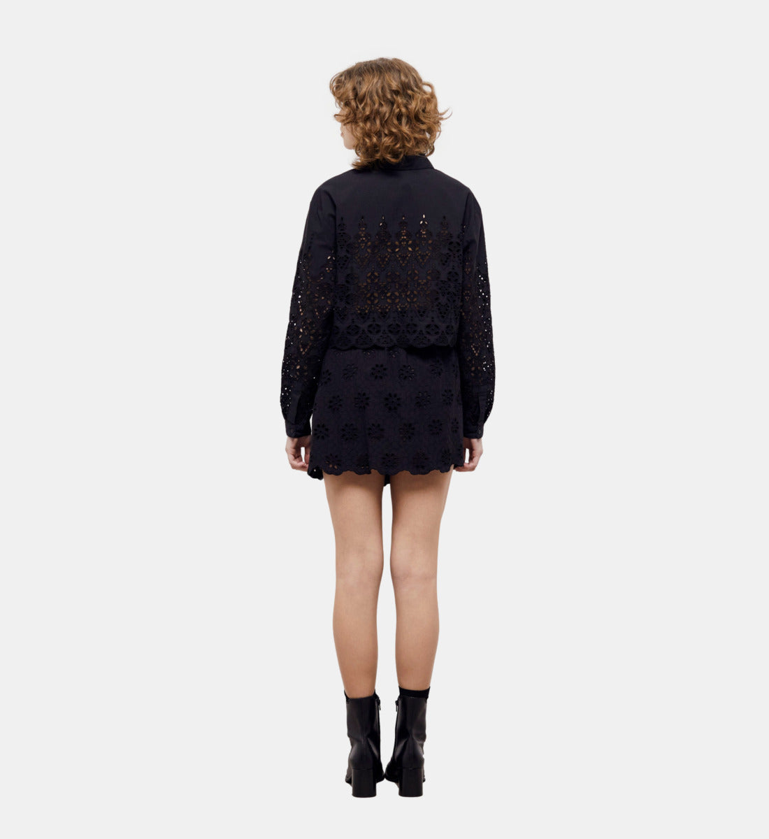 Short Shirt With Broderie Anglaise | Women | Black