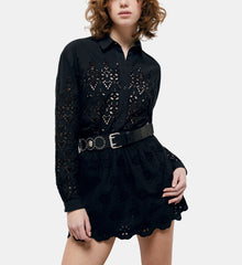 Short Shirt With Broderie Anglaise | Women | Black