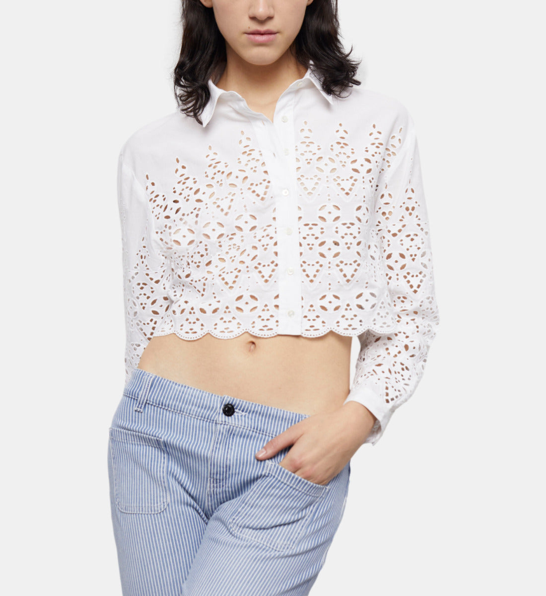 Short Shirt With Broderie Anglaise | Women | White