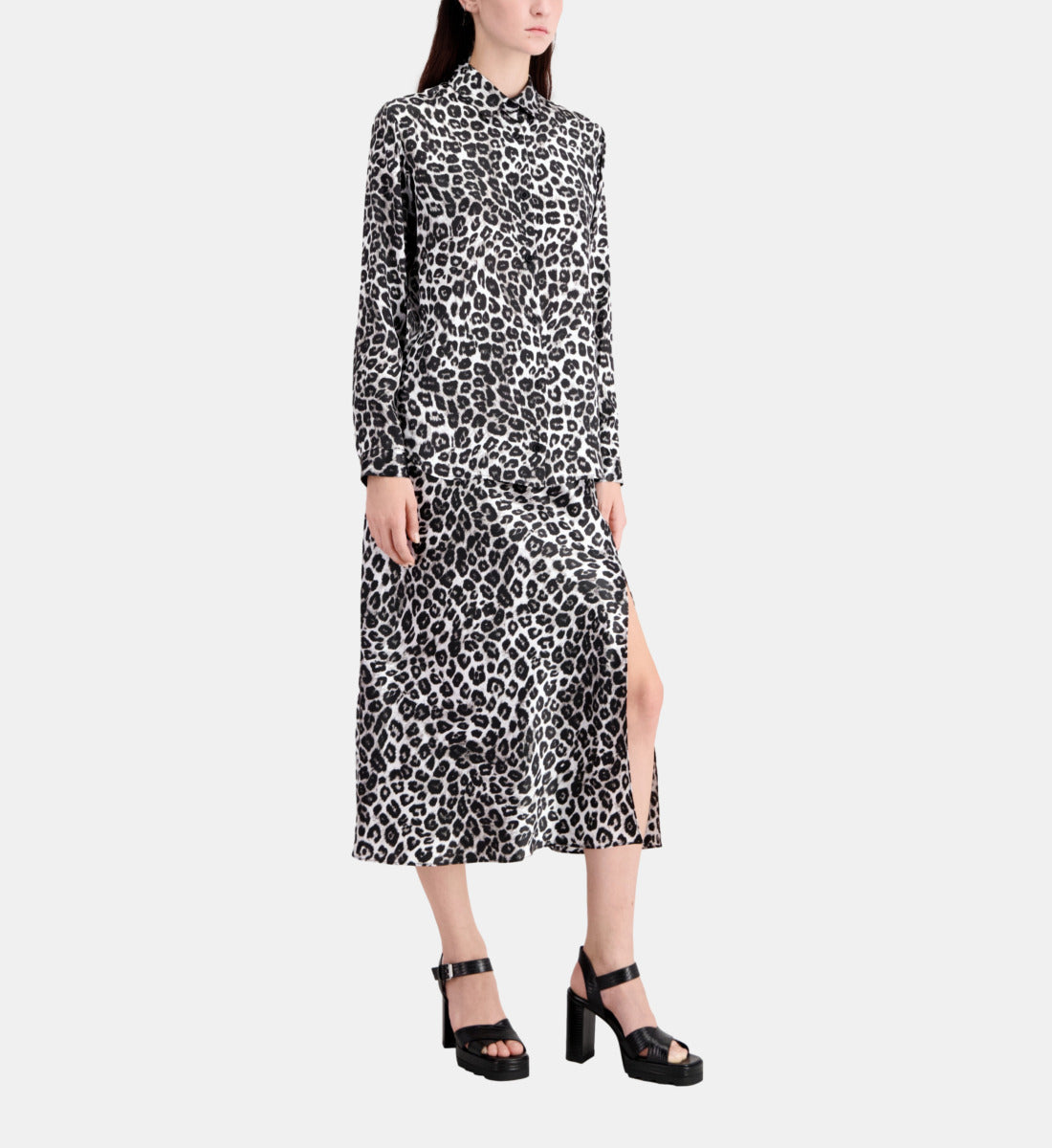 Printed Silk Shirt | Women | Black x White Leopard