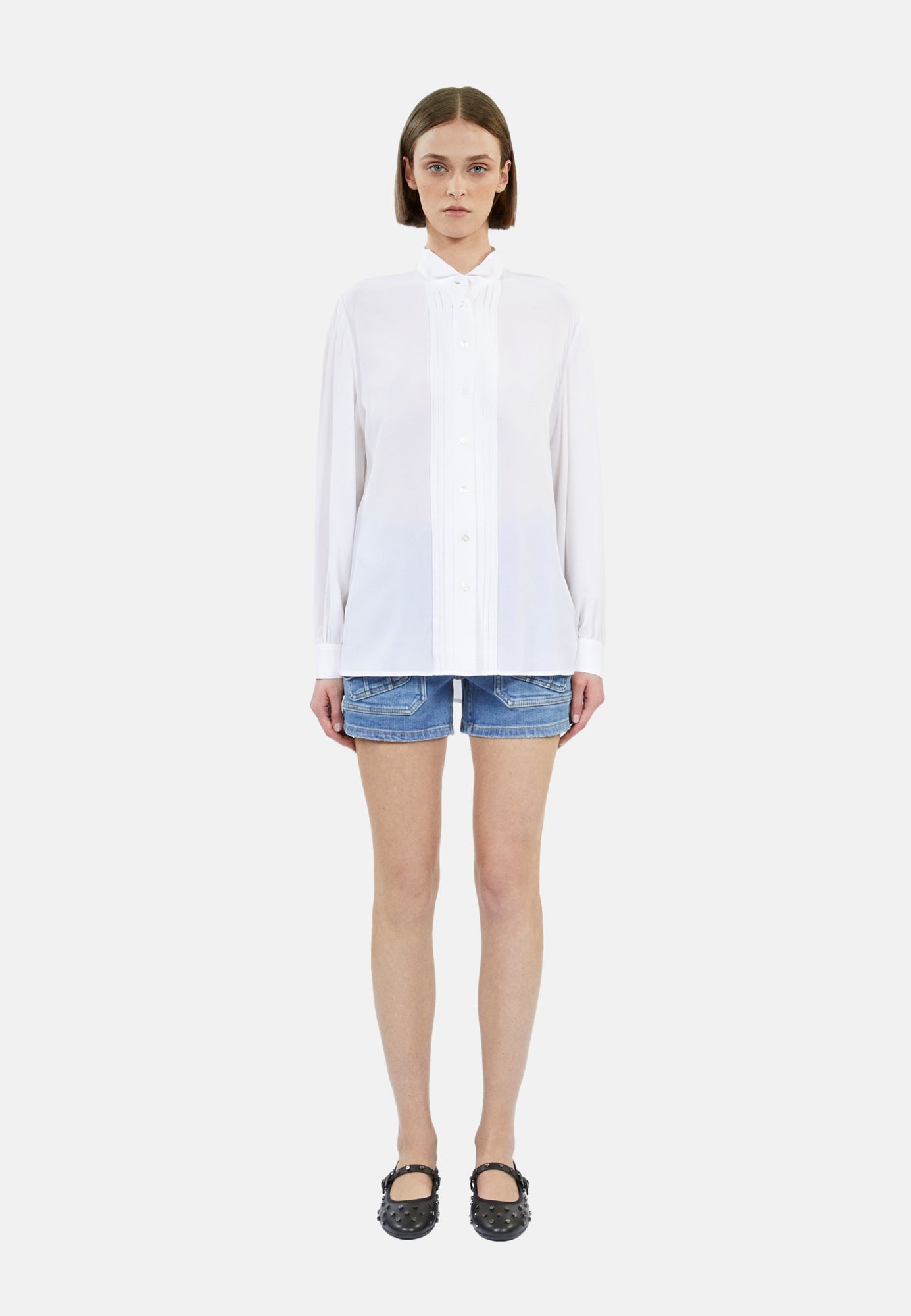 Silk Shirt With Pleating | Women | Ecru