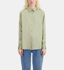 Light Green Satin Silk Shirt | Women | Khaki Grey