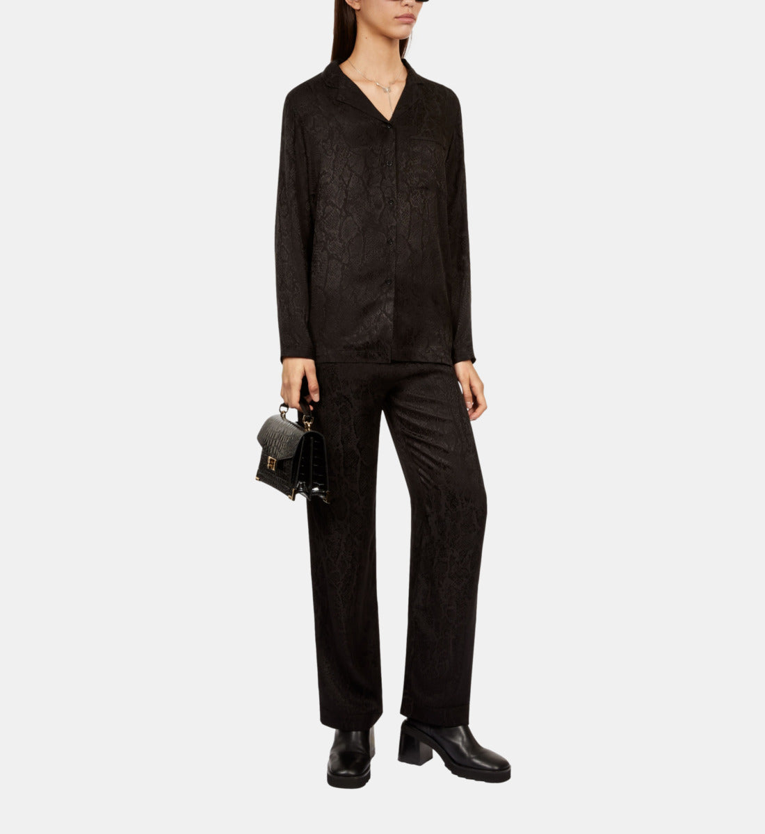 Snakeskin Jacquard Shirt | Women | Black