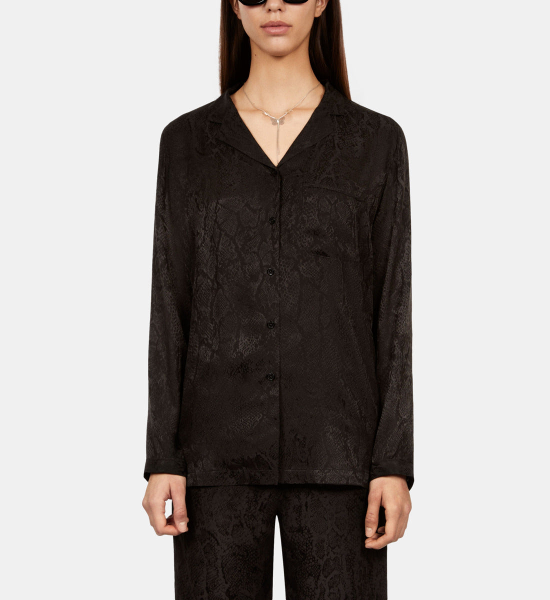 Snakeskin Jacquard Shirt | Women | Black