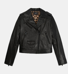 Leather Jacket With Leopard Lining | Women | Black