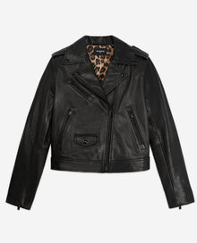 Leather Jacket With Leopard Lining | Women | Black