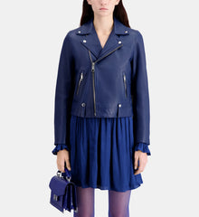 Leather Biker Jacket | Women | Royal Blue x Dark Navy