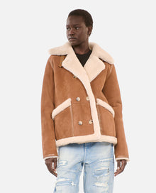 Short Shearling Coat | Women | Brown x Beige