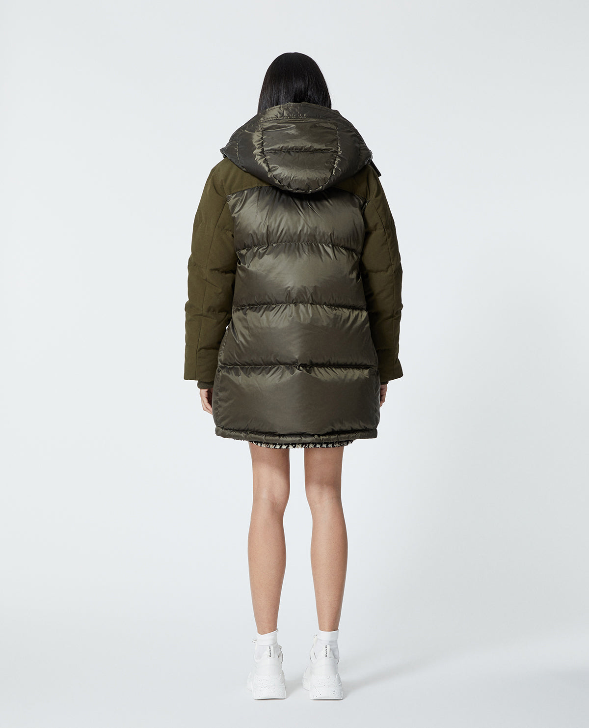 Dual-Material Long Down Jacket | Women | Khaki