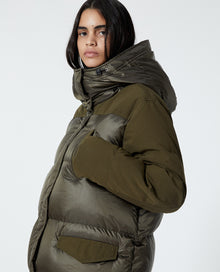 Dual-Material Long Down Jacket | Women | Khaki