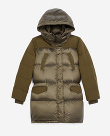 Dual-Material Long Down Jacket | Women | Khaki