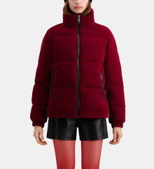 Velvet Puffer Jacket | Women | Dark Burgundy