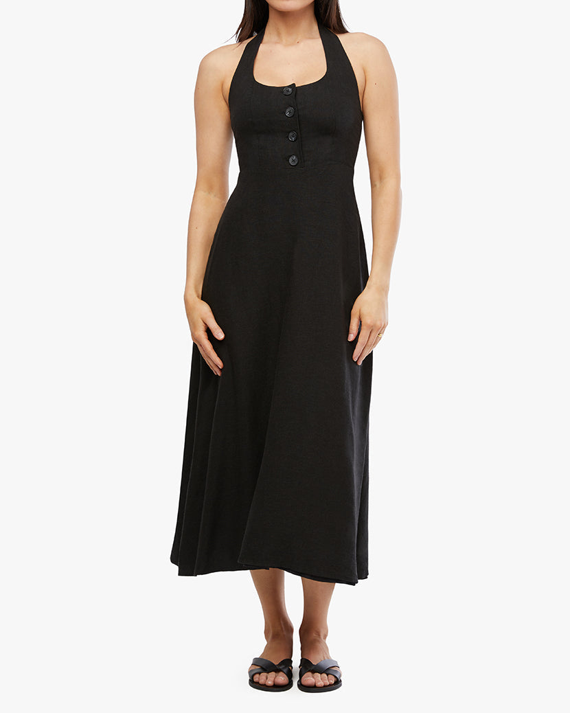Button Front Maxi Dress | Black
