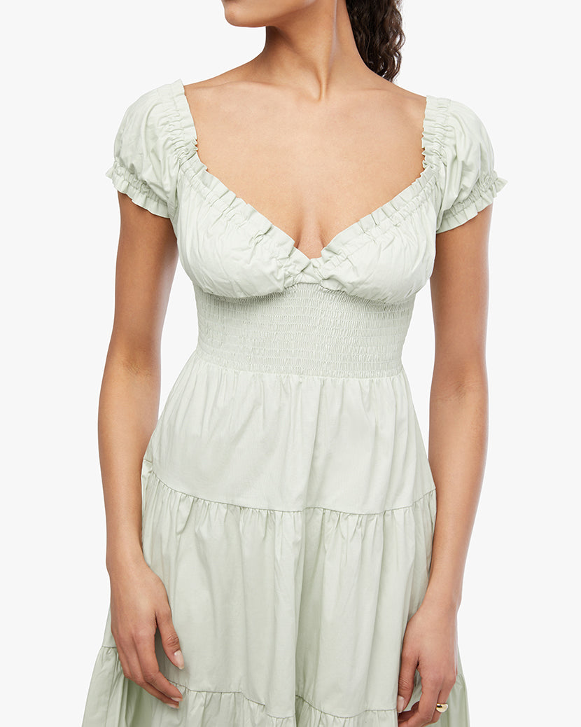 Puff Sleeve Smocked Midi Dress | Sage