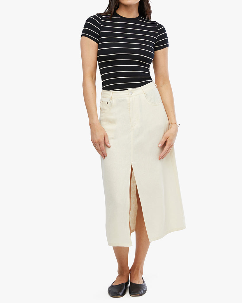 Fitted Crew Neck Top | Black/Antique White