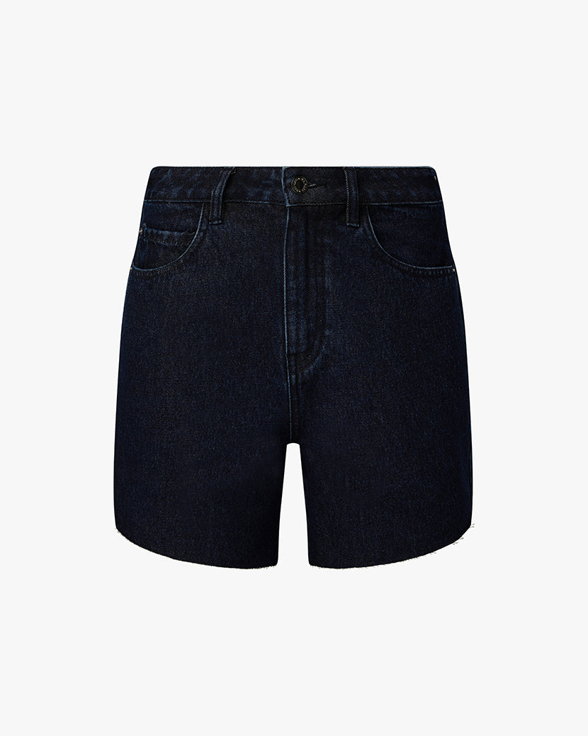 High Rise Flare Short | Raw Wash