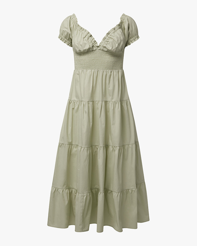 Puff Sleeve Smocked Midi Dress | Sage