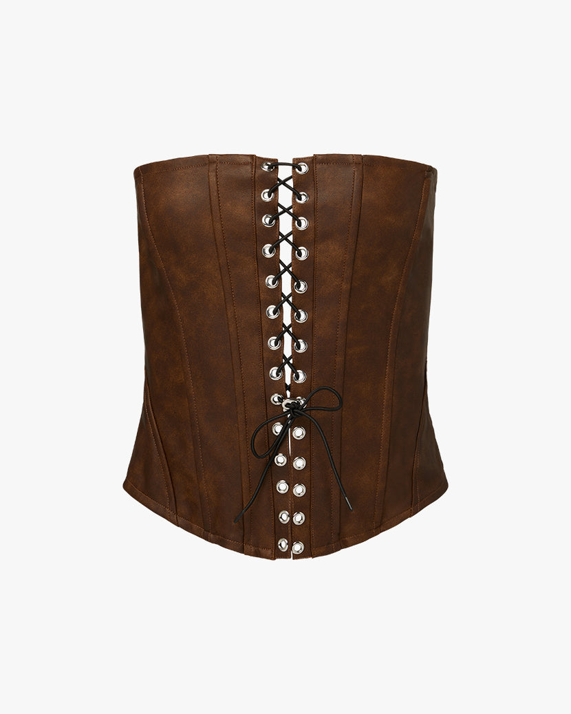 Lace Front Corset Top | Patina Dark Brown