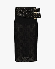 Double Belt Midi Skirt | Black