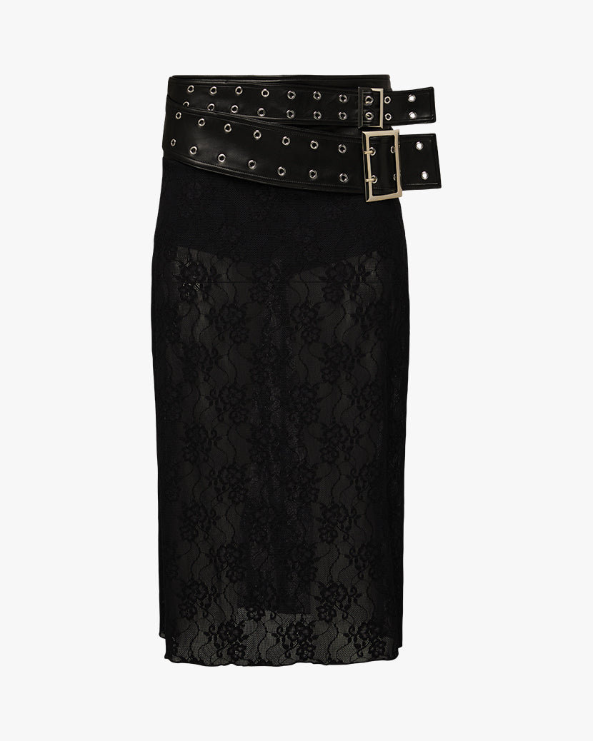 Double Belt Midi Skirt | Black