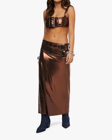 Double Belt Midi Skirt | Brown