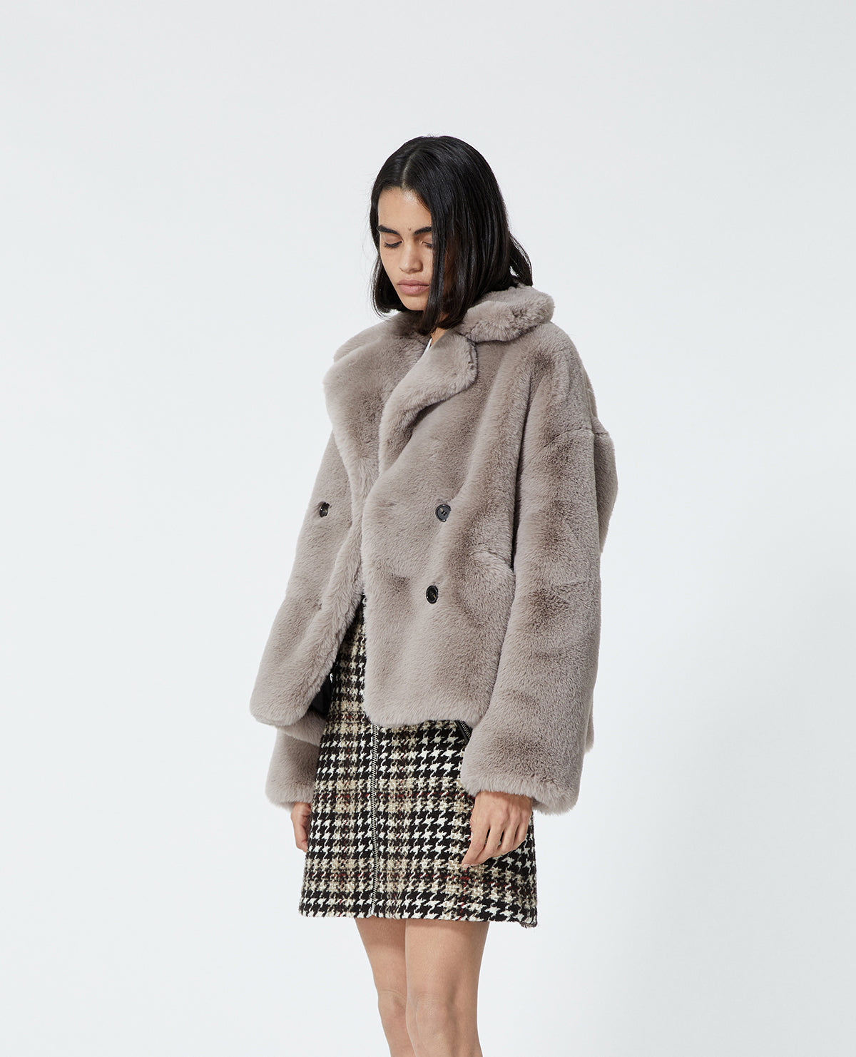 Cropped Gray Faux Fur Coat | Women | Grey