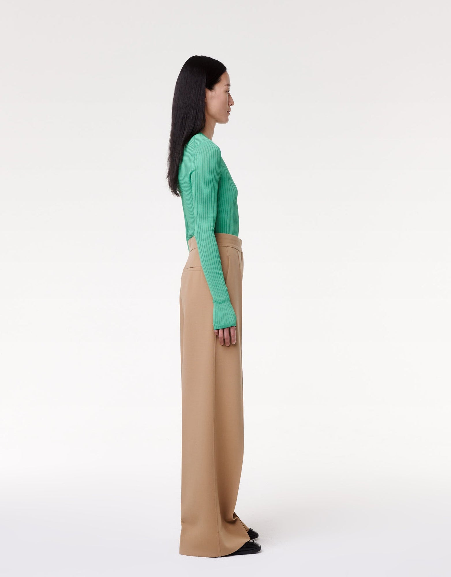 Another Tomorrow Fitted Long Sleeve Knit in Kelly Green – Viscose Women's Knitwear