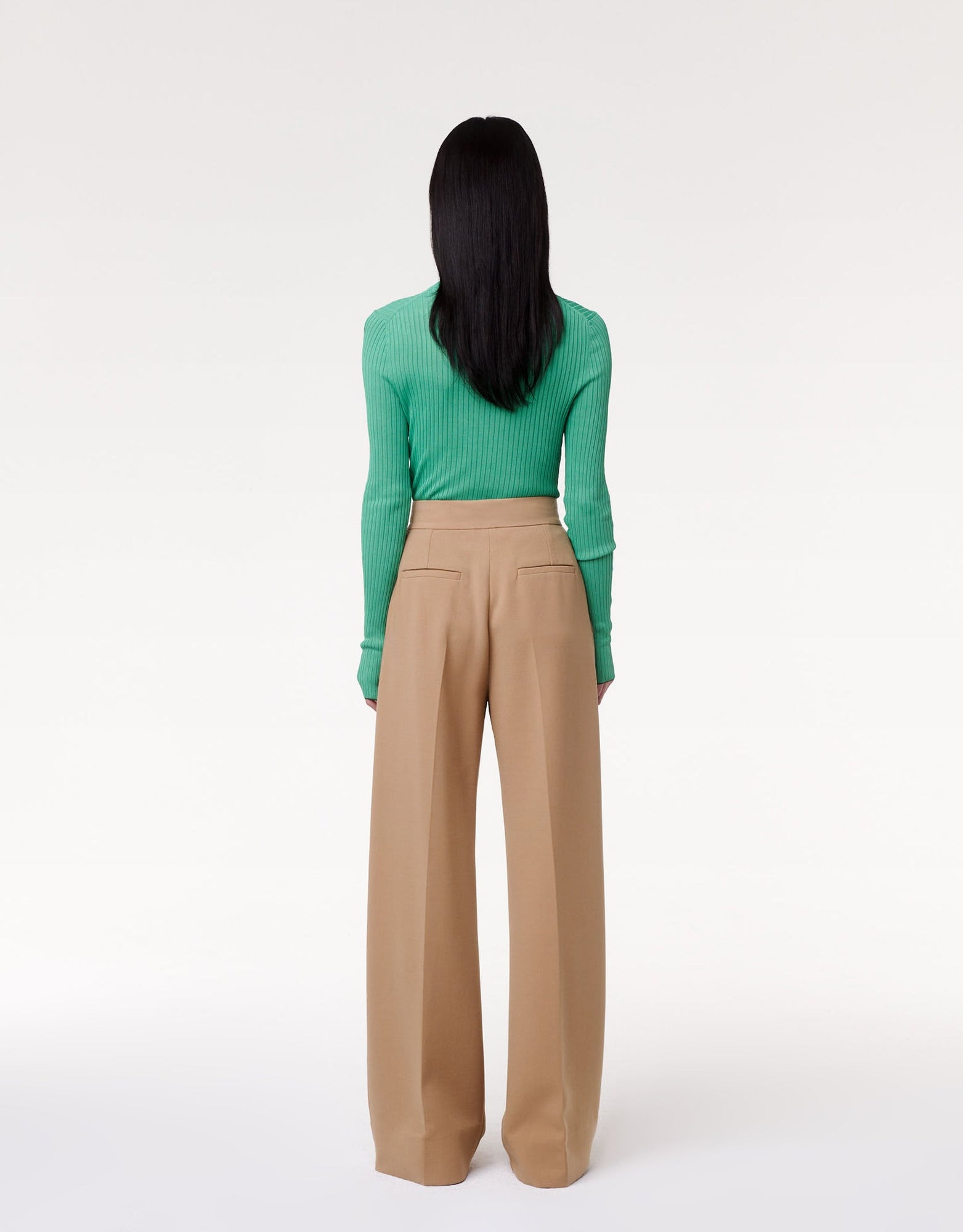 Another Tomorrow Fitted Long Sleeve Knit in Kelly Green – Viscose Women's Knitwear