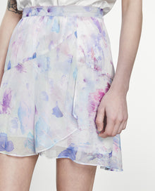 Flowing Short Frilly Skirt With Print | Women | White x Lavender