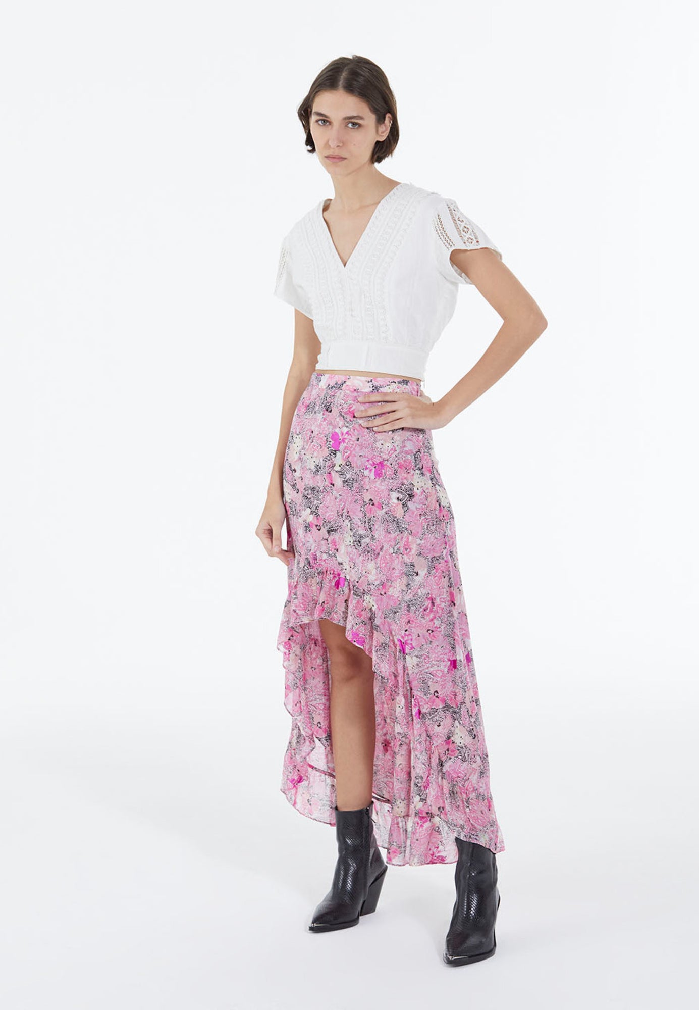 Flowing Long Skirt With Floral Print | Women | Pink