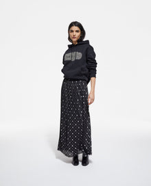 Long Printed Skirt | Women | Black x Ecru