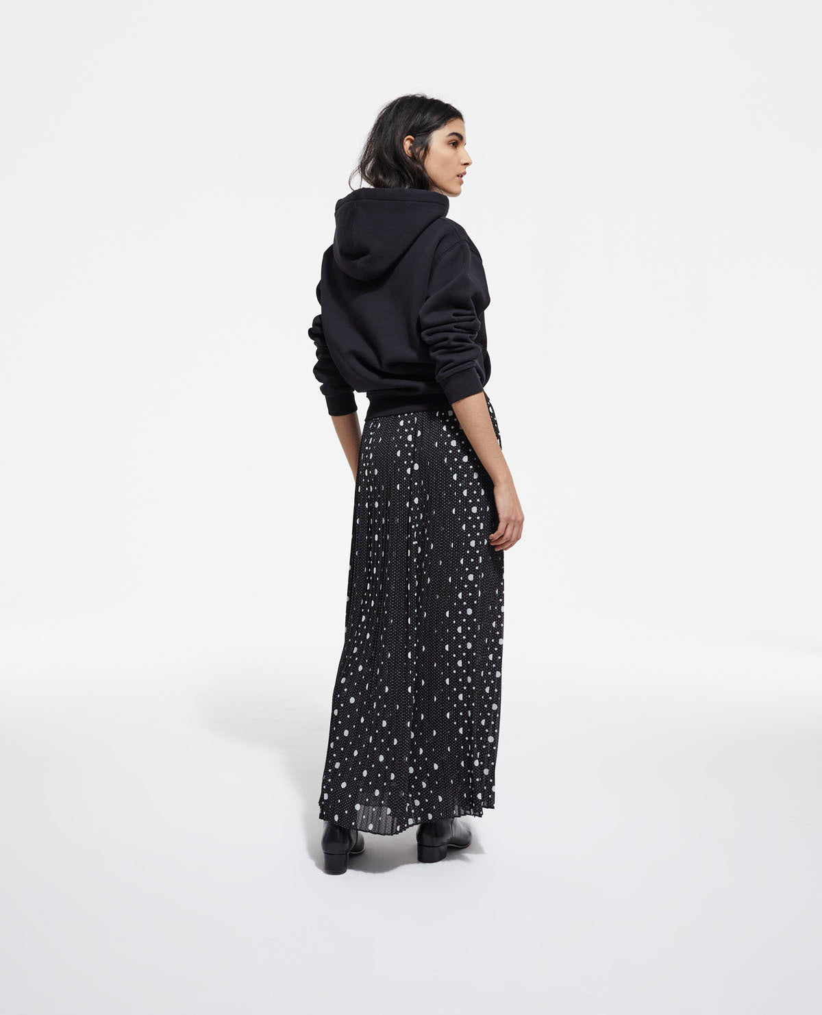 Long Printed Skirt | Women | Black x Ecru