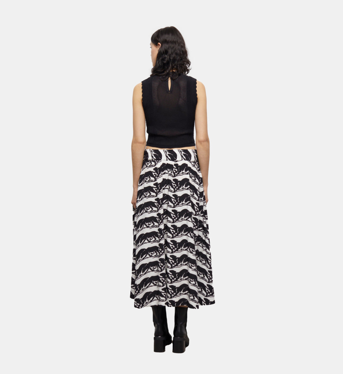 Long Printed Skirt | Women | Black x White