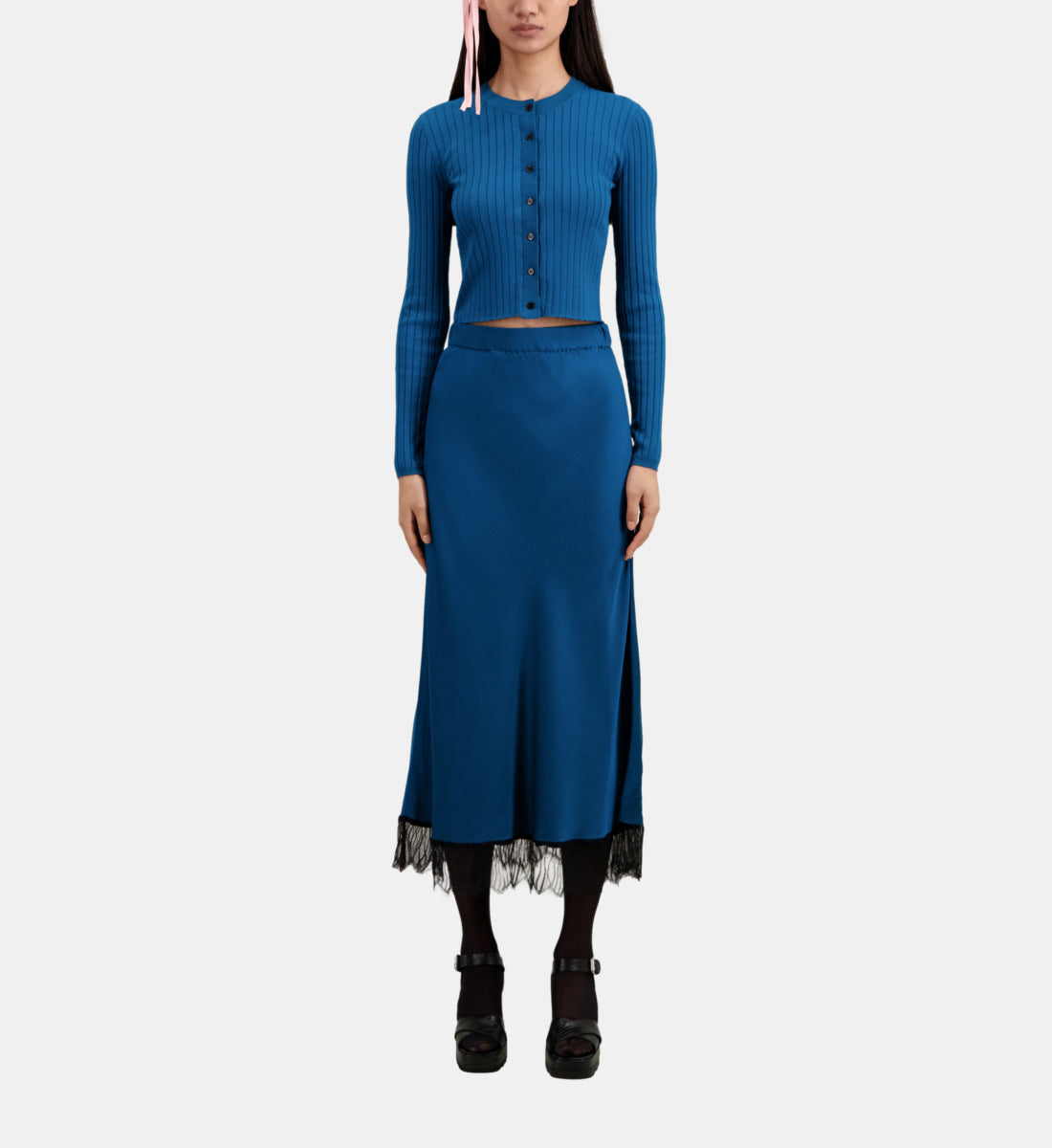 Long Skirt With Lace Details | Women | Medium Blue