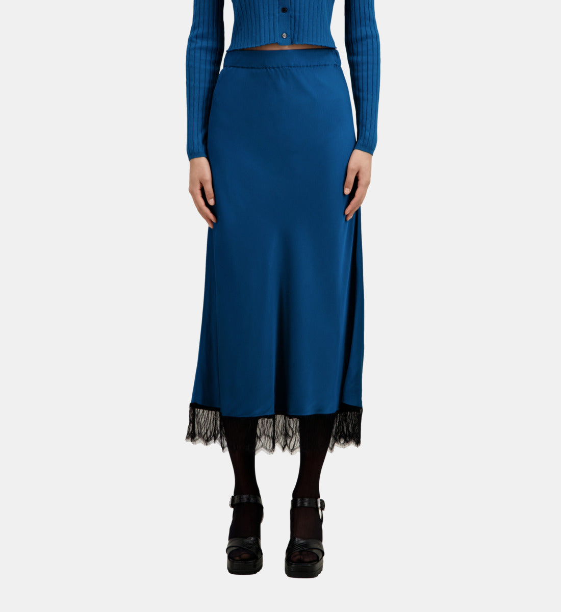 Long Skirt With Lace Details | Women | Medium Blue