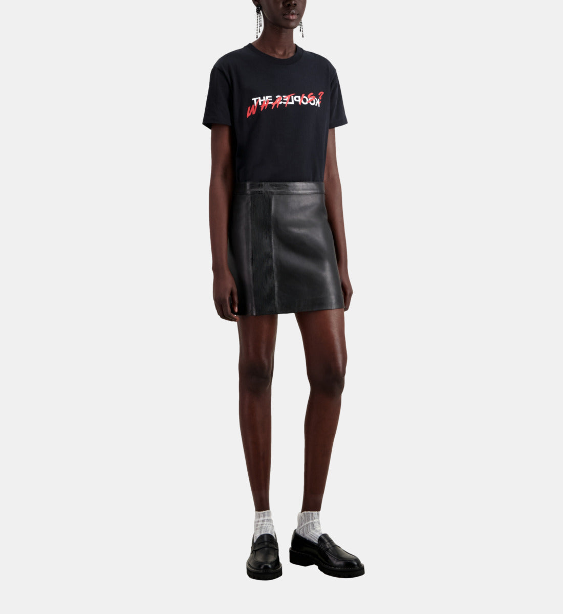 Short Leather Skirt With Zip And Pintuck Details | Women | Black