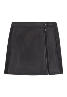 Short Leather Skirt With Zip And Pintuck Details | Women | Black