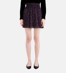 Short Printed Skirt With Smocking | Women | Black x Pink