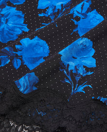 Long Printed Silk Skirt With Lace Details | Women | Black Blue