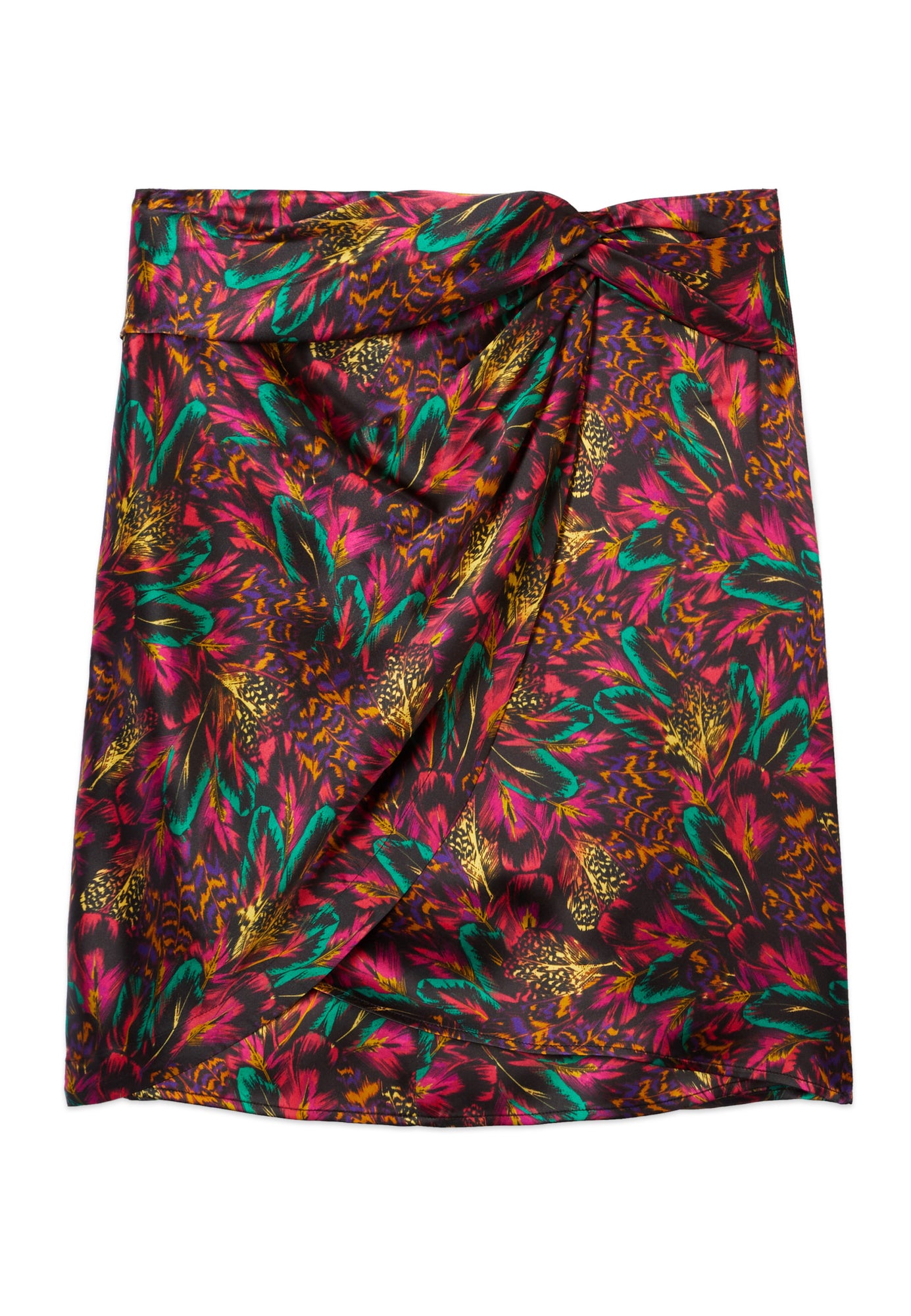 Featherprint Short Silk Skirt With Draping | Women | Multicolorlor