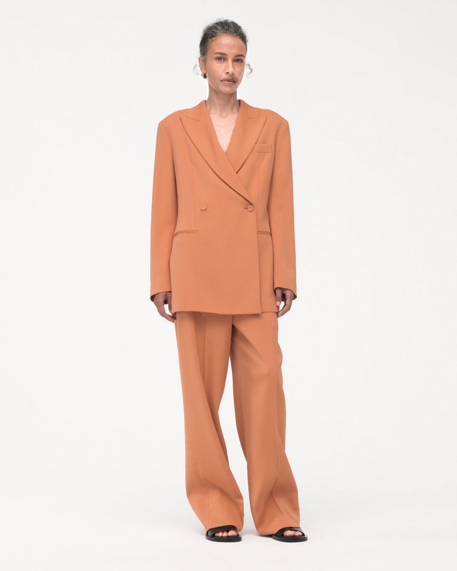 Another Tomorrow Fluid Double Breasted Jacket in Clay – Viscose Women's Jacket