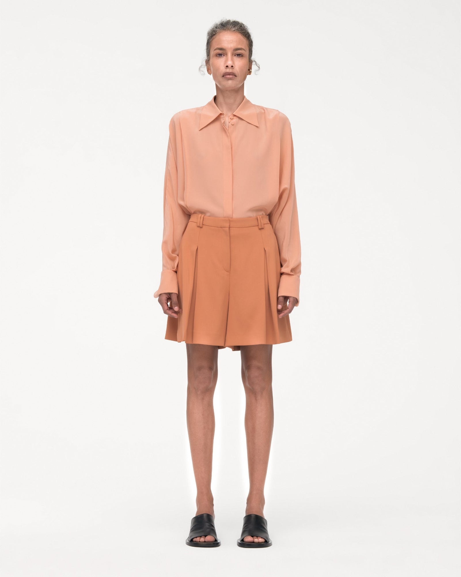 Another Tomorrow Fluid Pleated Short in Clay – Viscose Women's Trousers